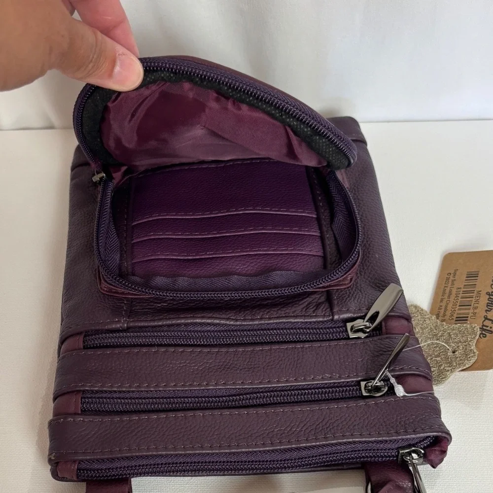 Krediz Purple Super‎ Soft Genuine Leather Crossbody Bag Organizer NWT